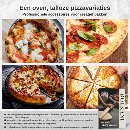Elektrische pizzaoven met pizzasteen en pizzaschep – 450 °C voor knapperige steenovenpizza in 2 minuten – 1700 W, timer, binnenverlichting en kijkvenster – professionele pizzamaker. (GRIJS)