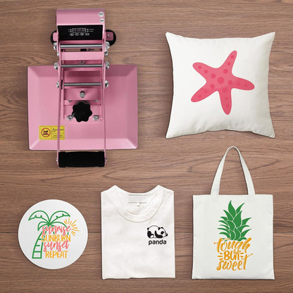Warmteoverdrachtspers 30 x 23 cm 0-250 °C, roze T-shirt met lcd-temperatuur- en tijdregeling, hittepers voor muismatten, tassen