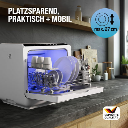 MONZANA Mini Dishwasher 46x45x44cm With & Without Water Connection Reservoir 4,5l Control App 6 Programs 3 Place Settings