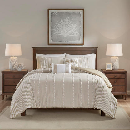 Harbor House 100% Cotton Duvet Set - Trendy Tufted Textured Design, All Season Cozy Bedding Modern Comforter Cover, Matching Shams, Anslee Pom Pom Taupe Queen(90"x90") 3 Piece