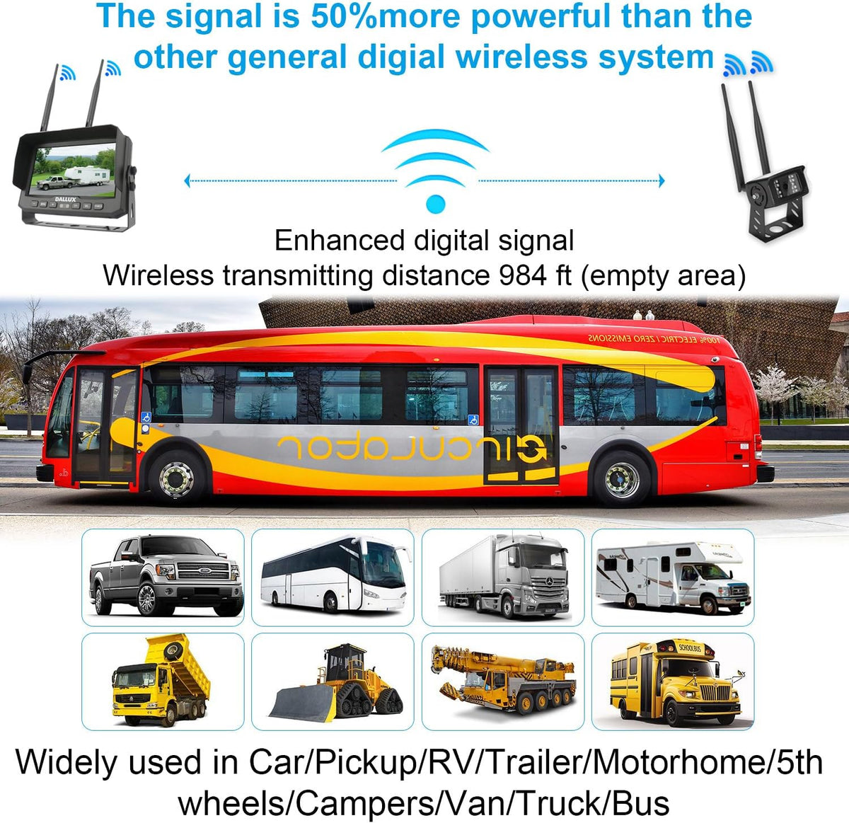 Draadloze Omkeren Camera Kit met 7 inch DVR Monitor voor zware voertuigen/Pickup/trucks/trailers/bussen/bestelwagen/RV campers/landbouw met 1080 P Nachtzicht Stabiele Signaal Achteruitkijkspiegel IP69K Backup Camera