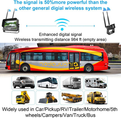Draadloze Omkeren Camera Kit met 7 inch DVR Monitor voor zware voertuigen/Pickup/trucks/trailers/bussen/bestelwagen/RV campers/landbouw met 1080 P Nachtzicht Stabiele Signaal Achteruitkijkspiegel IP69K Backup Camera