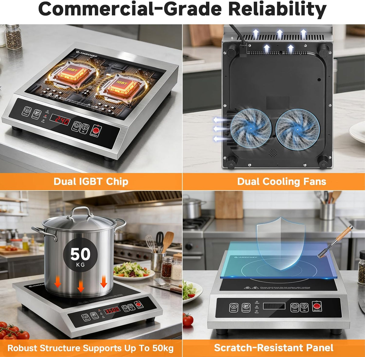Commerciële Inductiekookplaat – Inductieplaat, Professionele Kookplaat, Horeca Kookplaat, Catering Kookplaat – 3500 W Vermogen – Temperatuur Instelbaar Van 60-240 °C