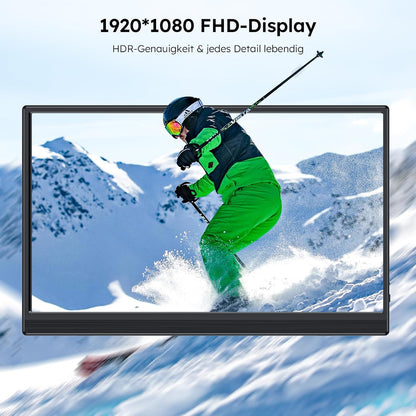 Portable Monitor 15.6" with Custom Stand, 1080P FHD Portable Monitor with Speaker, Ultra Slim USB-C & HDMI External Display for Laptop/PC/Mac/Xbox - with VESA Holes - QUORE