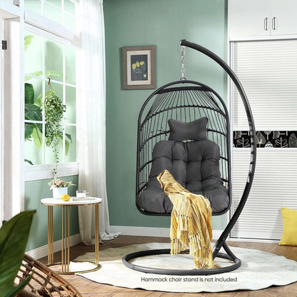 Chihee Eierstoel Opvouwbare Rieten Rotan Hangstoel Swing Stoel Indoor Outdoor Patio Rieten Stoel Hangmat Stoel met Rvs Opknoping Kit Chain Link UV Bestand Kussen Slaapkamer Balkon
