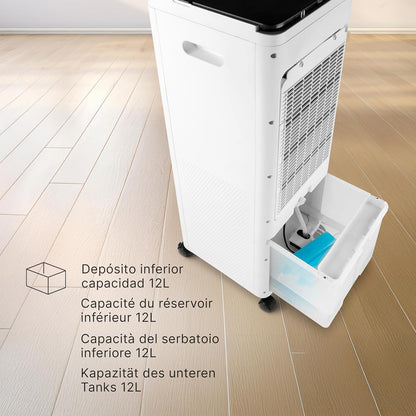 Ufesa Sapporo Verdampingskoeler, 100 W, koelfunctie en ventilator, 3 snelheden, 3 modi, touch-paneel, tank 12 l, timer 12 uur, wasbaar filter, 2 ijsblokken, afstandsbediening