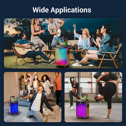 Karaokemachine Voor Volwassenen Bruin – Karaoke Installatie – Bluetooth Luidspreker – PA-Systeem – Partybox – 2 Draadloze Microfoons – LED Discobal En Bluetooth 5.0