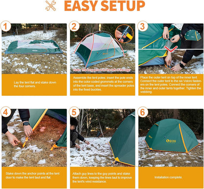 Campingtent, ultralichte koepeltent, waterdicht en winddicht, geschikt voor drie seizoenen, compact formaat, ideaal voor wandelen, kamperen en buitenactiviteiten