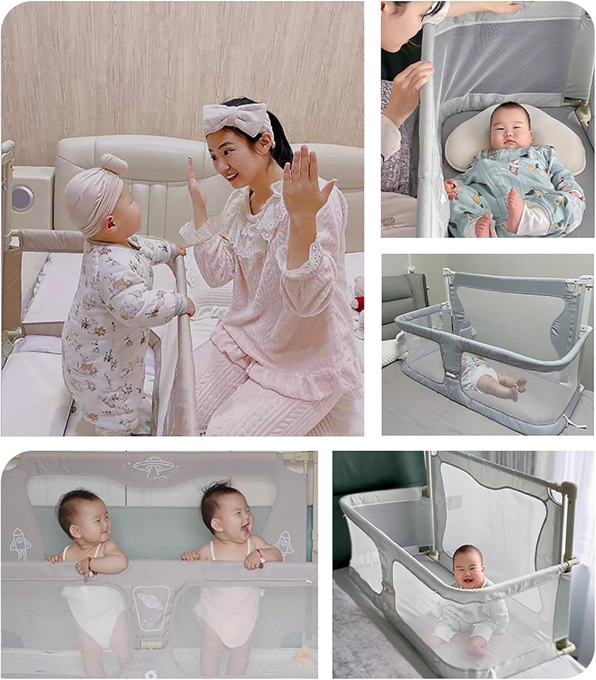 3 in 1 schaalbare babywieg, babybijzetbed, 120x50cm, verstelbare hoogte, opvouwbaar babybedje, baby co-sleeping bed met klamboe, ademend en zichtbaar gaasvenster, voor baby's van 1 tot 36 maanden (Co