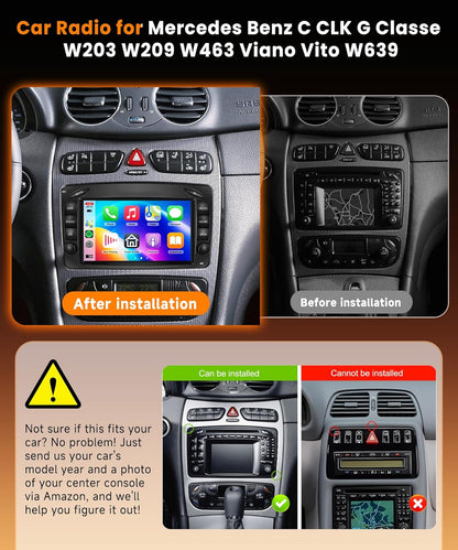8 Core 6G + 128G autoradio Android 15 voor Mercedes Benz C CLK G klasse W203 W209 W463 Viano Vito W639, 7 inch HD IPS-display met Carplay Android Auto Wireless GPS Wi-Fi Bluetooth USB FM RDS
