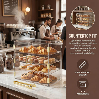 4-laags bakkerij vitrine met elastische automatische deur, 19,5 "x 19,75" x 19,75" x 10,35" acryl helder gebak vitrine aanrecht vitrinekast voedseldoos voor brood dessert koekjes bakken