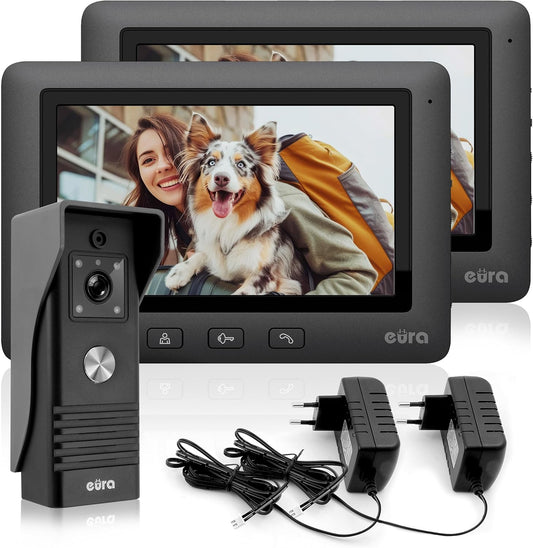 EURA A31A149 VDP-45A3 Alpha video-deurintercom 4-draads intercomsysteem, zwart, twee 7-inch kleurenmonitor