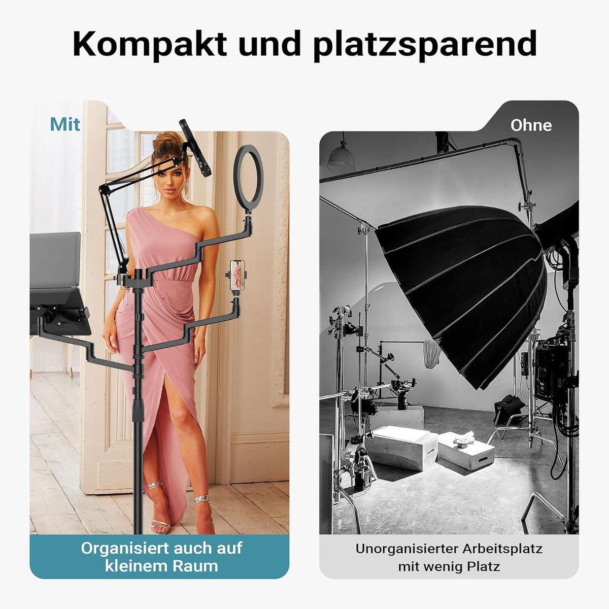 4-In-1 Statief – Camerastatief – Fotostatief – Smartphonehouder – Ringlichtstatief – Op Wielen – Geschikt Voor Schermen 17-32 Inch