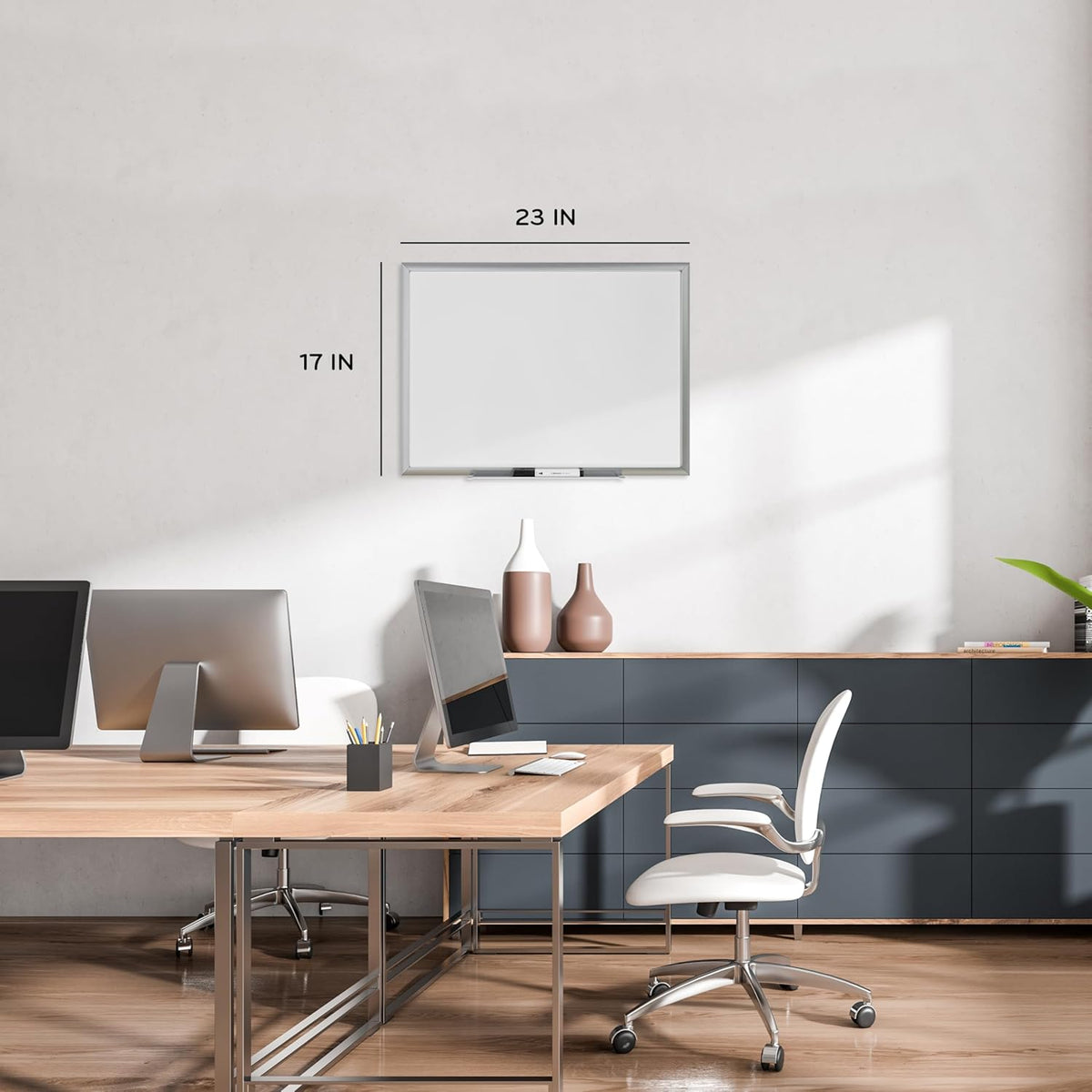 U Brands Magnetisch droog wisbord, 17 x 23 inch, zilver aluminium frame (070U00-01), wit