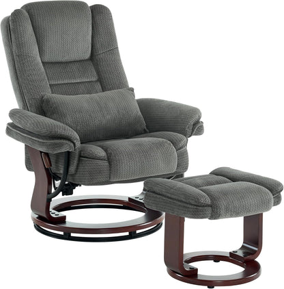 Fauteuil – Relaxstoel – Draaifauteuil – Leesstoel – Loungechair – 360° Draaibaar – Verstelbare Rugleuning – Inclusief Hocker – Grijze Stof – Max 120 kg