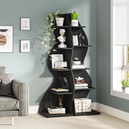 Tribesigns Corner Shelf, 178 cm High, Storage Shelf, Bookcase, Plant Stand, Organizer, 5 Levels, Modern, for Home, Office, Living Room, Bedroom, Balcony, Black, 1 Piece