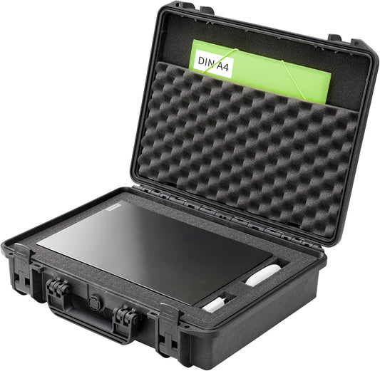 TOMcase waterdichte outdoorkoffer voor notebook/laptop tot 17" en accessoires, splintervrije harde koffer met configureerbaar rasterschuim, transportkoffer
