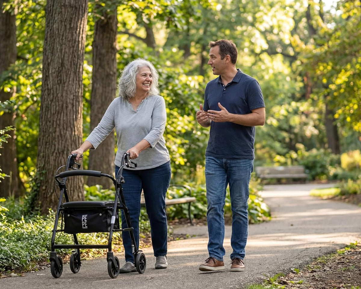 PEPE Mobility Rollator voor senioren met zitting (4 wielen, in hoogte verstelbaar, inklapbaar), loopwagen