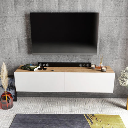 Hanah Home Scandinavian TV-standaard, White & Walnut, 159,7 cm | 100% Melamine Coated Particle Board, 18 mm dik | Stijlvol & Functioneel voor moderne woonkamers