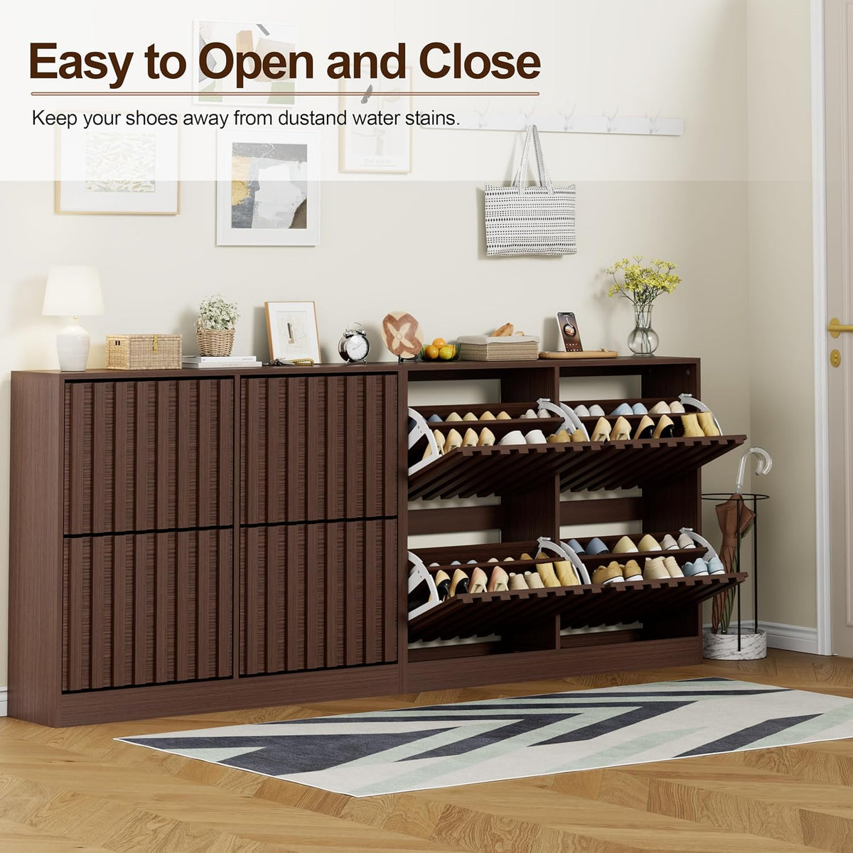 Schoenenkast – Schoenopberger – Schoenrek – Schoenmeubel – Schoenenkast Kiept – Verstelbare Plank – Natuurlijke Houtlook – Compact 102x24x86,5 cm
