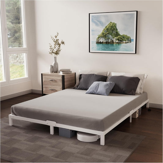 Dreamzie Bedframe 180 x 200 Van Metaal, Bedframe 180 x 200 Voor Matrassen Eenpersoonsbed, Hoogte 25 cm, Robuust, Eenvoudige Montage, Omvangrijke Opbergruimte, Witte Lattenbodem