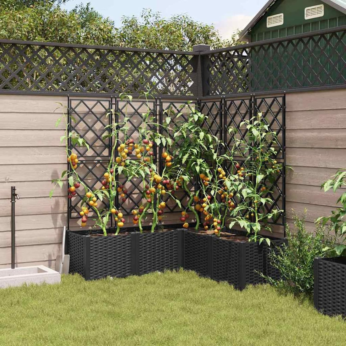 Gecheer Trellis 42002843 Plantenbak, 5 stuks, zwart, 120 x 120 x 143 cm, voor balkon, tuin, terras, bloemen - QUORE