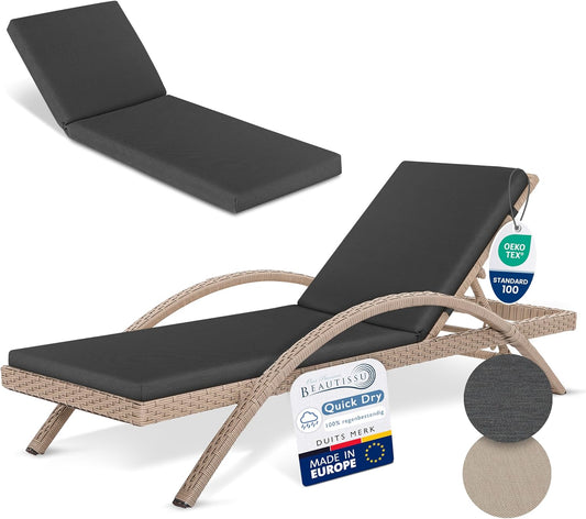 Beautissu Set van 2 Ligstoel Kussens voor Tuinmeubelen Waterdicht – Ligstoel Kussen 190x60 voor Ligbedden Outdoor Kussen Weerbestendig Sneldrogend Wasbaar – Kussens voor Tuinligbedden Antraciet