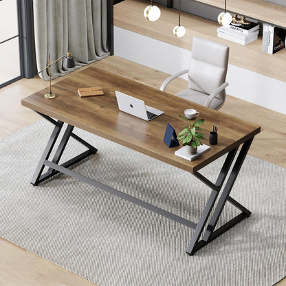 LVB Houten computerbureau, rustiek thuiskantoor executive bureau voor slaapkamer, industriële houten computer schrijven studiewerk gamingtafel, moderne metalen pc student eenvoudig bureau met opslag,