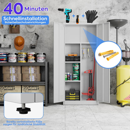 Bestekkast met ventilatie en magneetsluiting, multifunctionele kast, stabiele stalen kast voor stofzuigers, schoonmaakmiddelen, wasgoed en huishoudelijke accessoires, 70 x 30 x 165 cm, wit