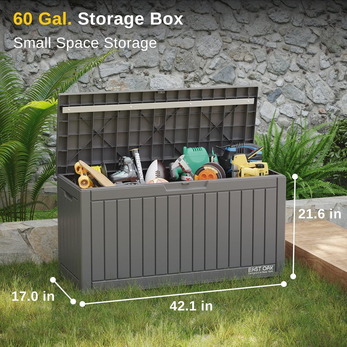 EAST OAK 60 gallon grote dekbox, outdoor opbergdoos met hangslot voor terrasmeubels, terraskussens, tuingereedschap, zwembadbenodigdheden, waterdicht en UV-bestendig, grijs (DB23001)