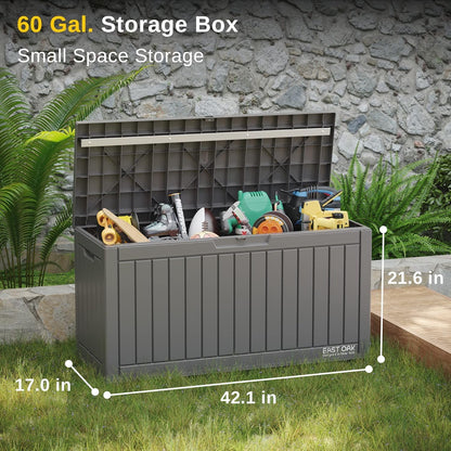 EAST OAK 60 gallon grote dekbox, outdoor opbergdoos met hangslot voor terrasmeubels, terraskussens, tuingereedschap, zwembadbenodigdheden, waterdicht en UV-bestendig, grijs (DB23001)