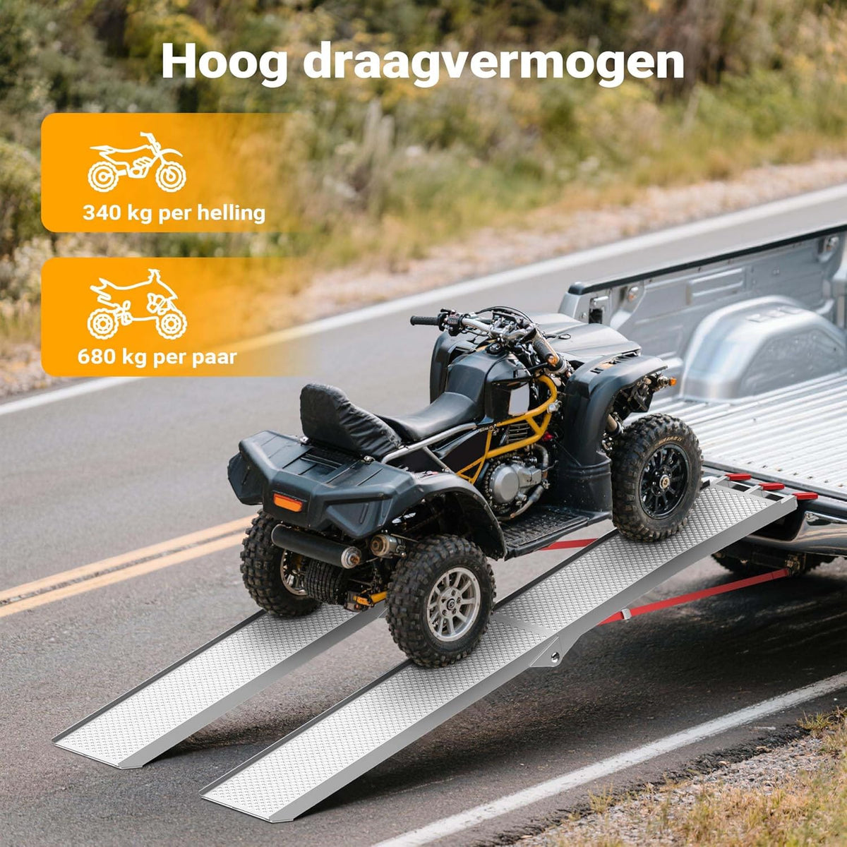 Oprijplaat aluminium opvouwbaar – 215 cm 340 kg – motoroprijplaat oprijsteun oprijplank