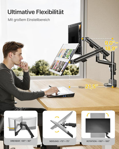 monTEK Dual Monitor Desk Mount met USB A/C voor 17-40"