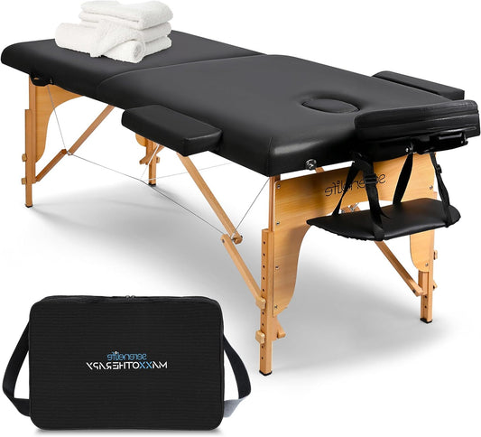 SereneLife Table Massage, Portable, Foldable, Professional, 3 Sections, Adjustable Height, Transport Bag - QUORE
