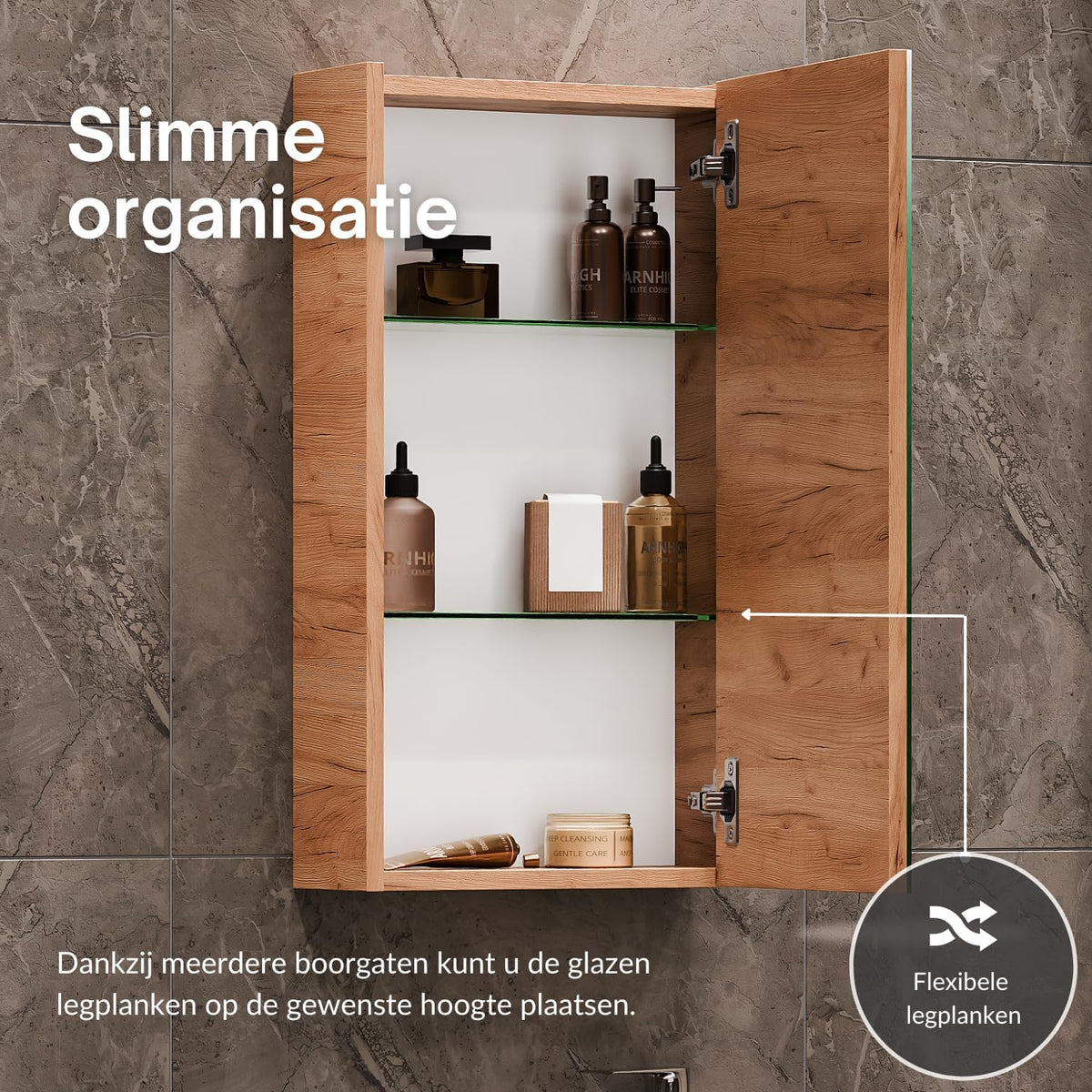 Planetmöbel bathroom cabinet set Washbasin with vanity unit 45 x 60 x 33 cm with mirror cabinet 40 cm, 2X midi cabinets for bathroom & guest toilet, gold oak - QUORE