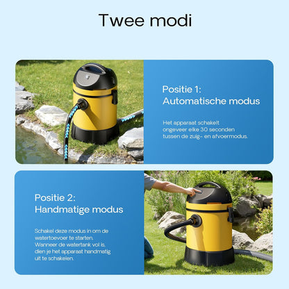 Wiltec vijverstofzuiger 1400 W motor nat droog stofzuiger voor vijver en zwembad 30 liter capaciteit bodemzuiger automatisch leegmaaksysteem