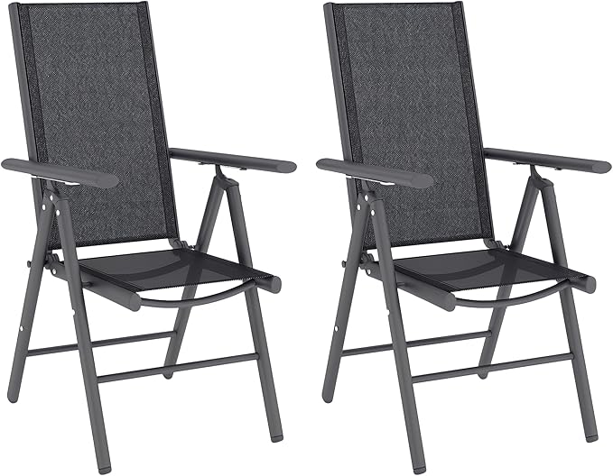 Opvouwbare Tuinstoelen – Campingstoelen – Balkonstoelen – Klapstoelen – Tuinmeubilair – Aluminium Frame – Ademend Mesh Stof – Donkergrijs – Met Armleuningen – Draagvermogen 120 kg