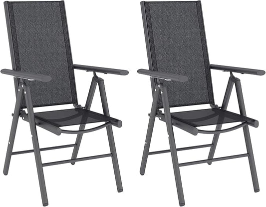 Opvouwbare Tuinstoelen – Campingstoelen – Balkonstoelen – Klapstoelen – Tuinmeubilair – Aluminium Frame – Ademend Mesh Stof – Donkergrijs – Met Armleuningen – Draagvermogen 120 kg