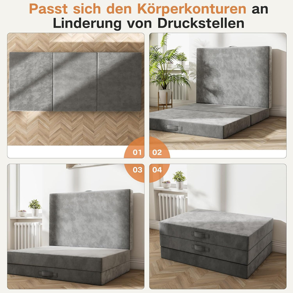 Opklapmatras 140x195x10CM Middelhard, vouwmatras, gastenmatras, opklapbaar gastenbed gemaakt van extra dik 10cm met wasbare hoes, geschikt voor reizen, camping, vloer, gastenbed, matras