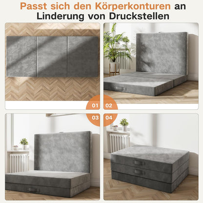 Opklapmatras 140x195x10CM Middelhard, vouwmatras, gastenmatras, opklapbaar gastenbed gemaakt van extra dik 10cm met wasbare hoes, geschikt voor reizen, camping, vloer, gastenbed, matras