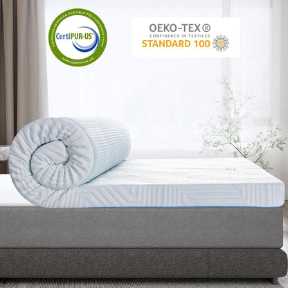 Matrastopper – Topper – Matrasbeschermer – Slaaptopper – Matrasverbeteraar – 90 x 200 cm – 10 cm Geltraagschuim en Koudschuim – Wasbare Overtrek en Anti-Slip