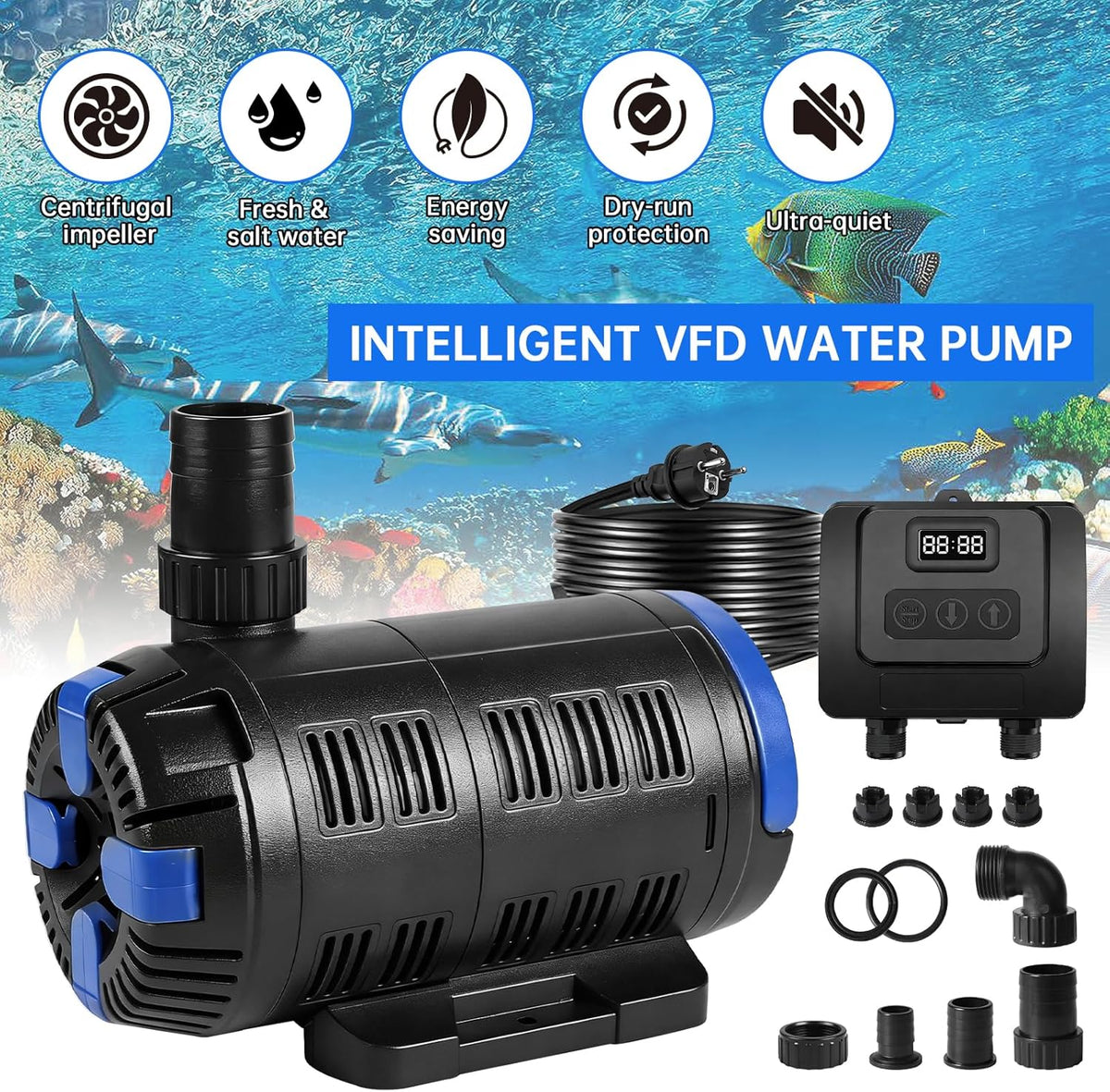 Regelbare Vijverpomp – Tuinvijverpomp – Beeklooppomp – Filterpomp – Eco-pomp – 8000 L/U Capaciteit – Instelbare Waterstroom Met Controller