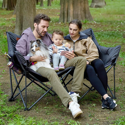 EVER ADVANCED Campingstoel, opvouwbaar, 145 cm breed, voor 2 personen, 400 kg belastbaar, campingbank, dik gevoerde klapstoel, 2-zits, hoge rugleuning, extra breed, voor outdoor, tuin, balkon, indoor
