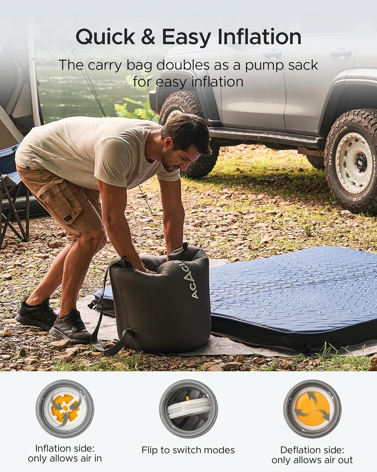 ACACIA 4.3" Thick Self Inflating Sleeping Pad with Foam | Innovative Y-Shaped Telescopic Structure | Ultraportable Camping Mattress | Outdoor Compact Air Mat for Tent Car | Single