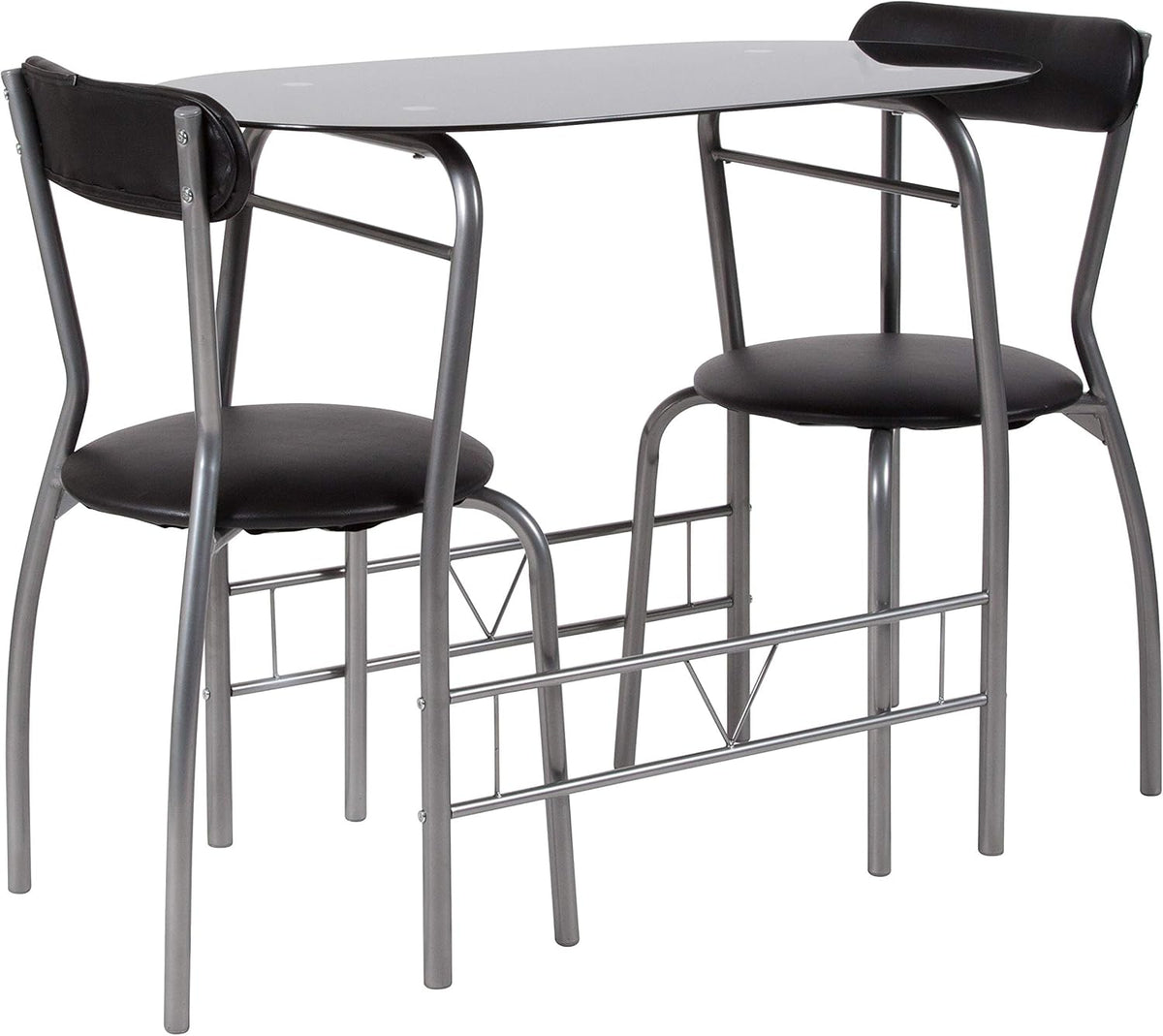 Flash Furniture Glazen eettafel en stoelen, metaal, zwart, 3-delige set