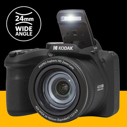 KODAK Pixpro Astro Zoom AZ405 - digitale brugcamera, 40x zoom, 24 mm groothoeklens, 20 megapixels, 3 inch LCD-scherm, 1080p Full HD-video, OIS, AA-batterij - zwart