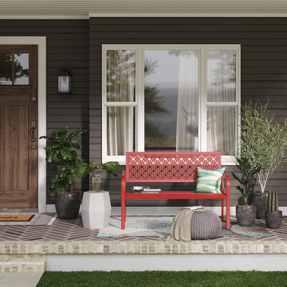 Grand patio Tuinbank, outdoorbank met 2-3-zits, roestbestendig, gestempeld patroon, kleur naar keuze, geschikt voor binnen en buiten, terras en park (Bossa Nova Red)