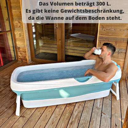 CRS Opvouwbare badkuip voor volwassenen, inklapbaar mobiel bad, ideaal voor kleine badkamers, draagbaar bad om neer te zetten, 158 x 62 x 52 cm, blauw