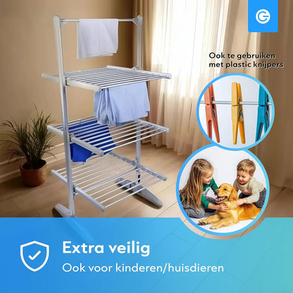 Elektrische Droogtoren – Verwarmd Wasrek – Droogrek – Elektrisch Droogrek – Wasdroger Rek – 4 Lagen Opvouwbaar – Instelbare Temperatuur 30-70°C & Timerfunctie