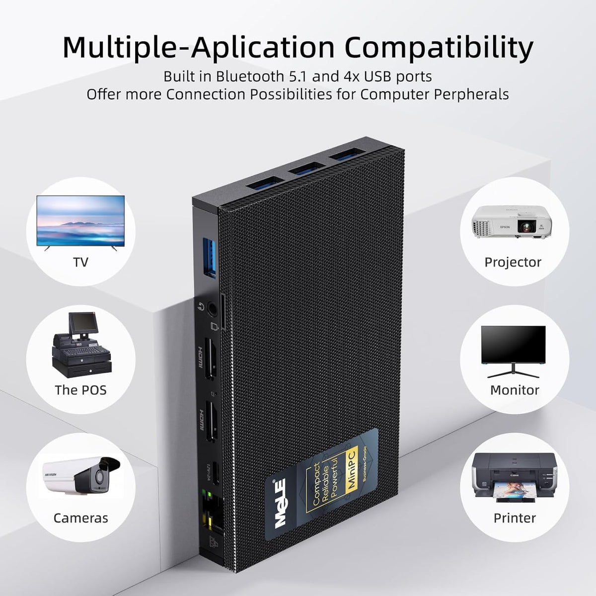MeLE Fanless Mini PC Quieter3Q N5100 8 GB geheugen 256 GB, opslag, SSF microcomputer, kleine desktop USB-C PD3.0, Gigabit Ethernet, Dual HDMI, automatisch inschakelen voor IoT en industrie
